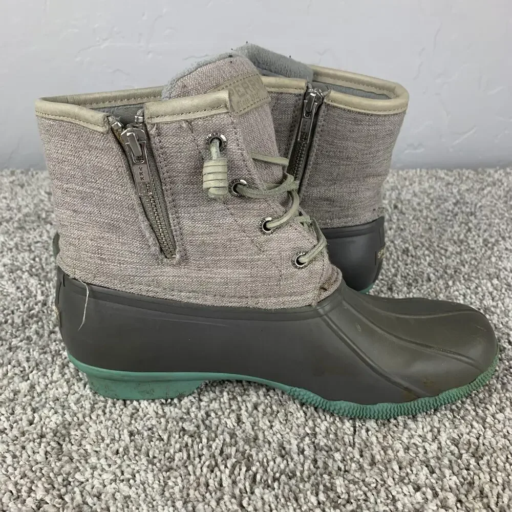 Sperry Saltwater Duck Boots Womens Size 8 Gray Waterproof Rubber Zip STS98155